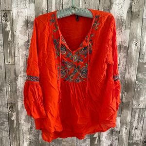 New Directions orange embroidered blouse XL